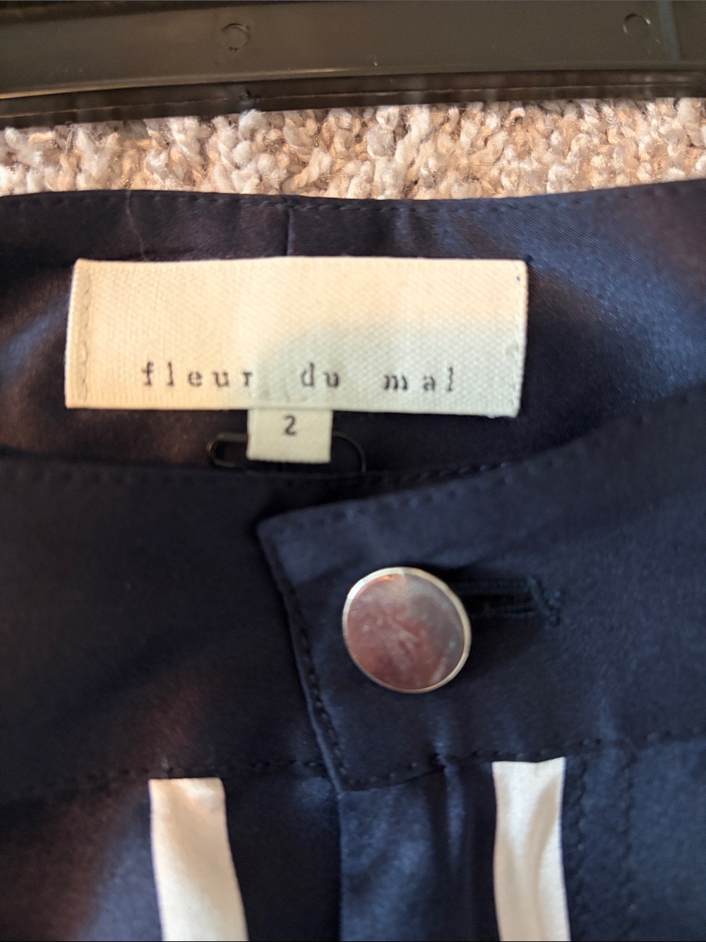 Fleur du Mal Navy and White Vertical Stripe Cropped Wide-Leg Pants - Picture 2 of 8